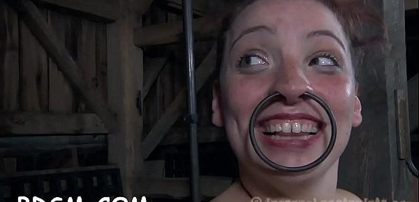  Gagged chick receives coarse bawdy cleft playing from torturer